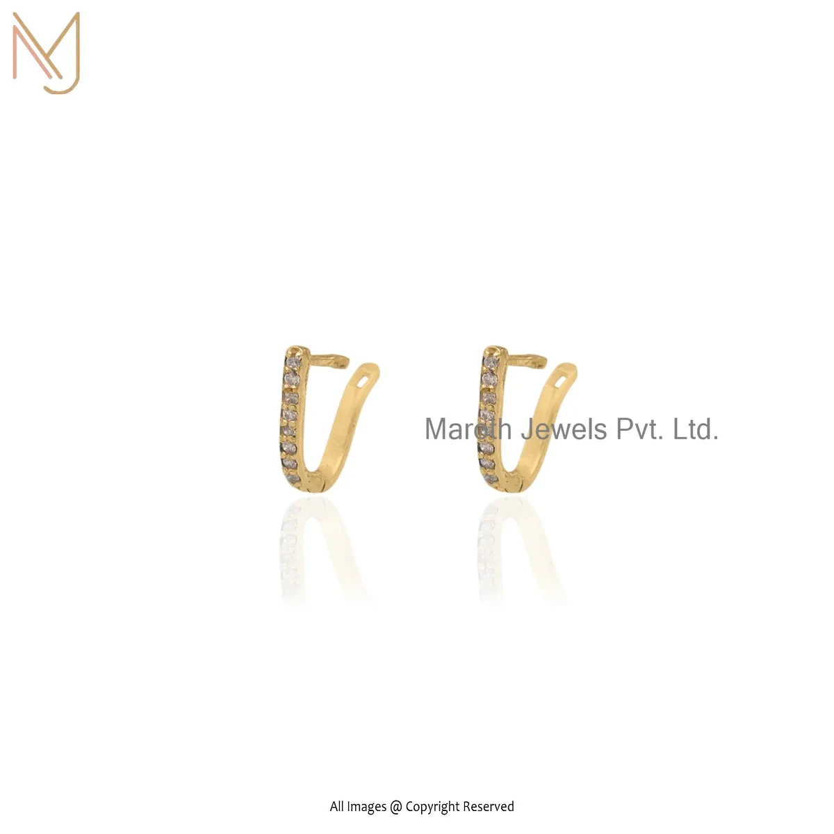 925 Silver Yellow Gold Plated Diamond Hoop Earring Jewelry Supplier