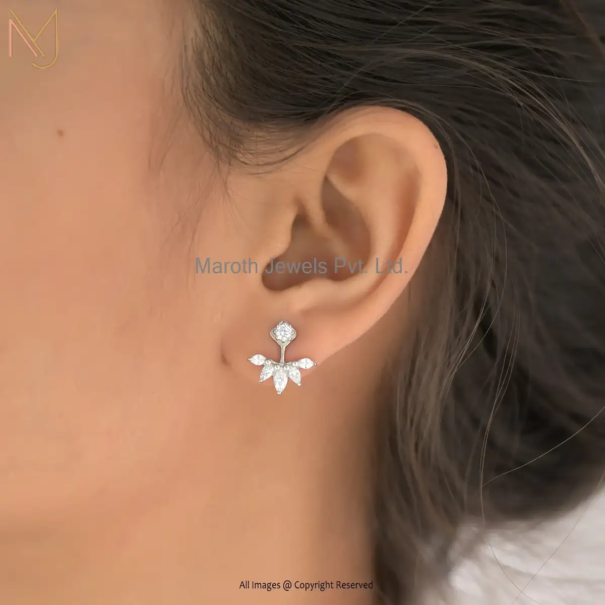 14K White Gold Cubic Zircon Sparkle Stud Earring Jewelry Supplier