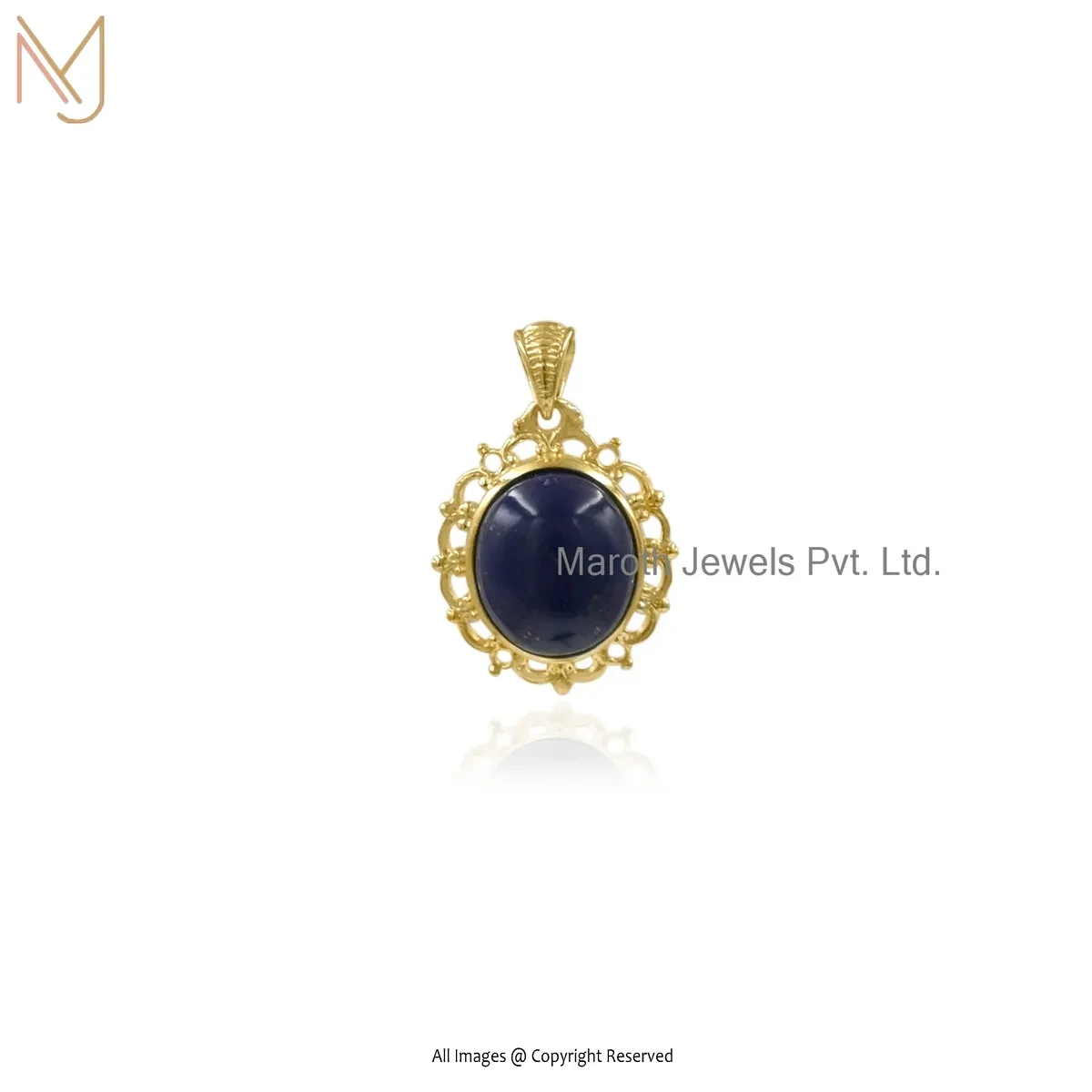 Wholesale 925 Silver Yellow Gold Plated Lapiz Lazuli Oval Gemstone Pendant