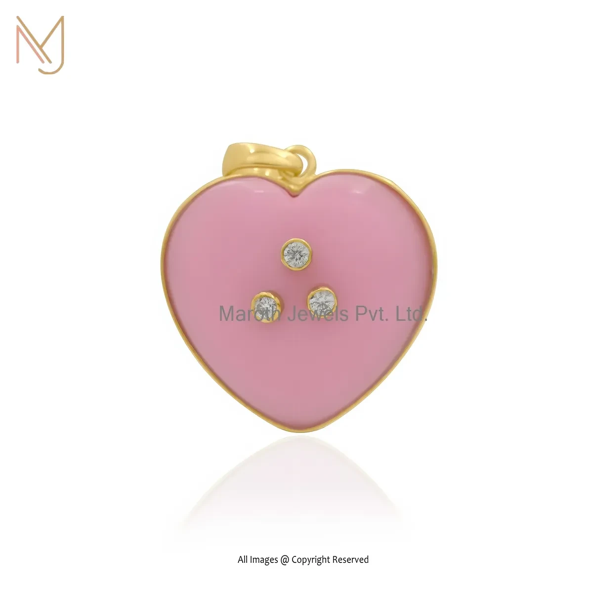 Wholesale 14K Yellow Gold Pink Opal Cubic Zircon Heart Pendant
