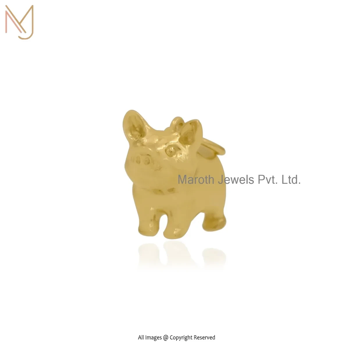 14K Soild Yellow Gold Pig Charm Pendant Jewelry Supplier