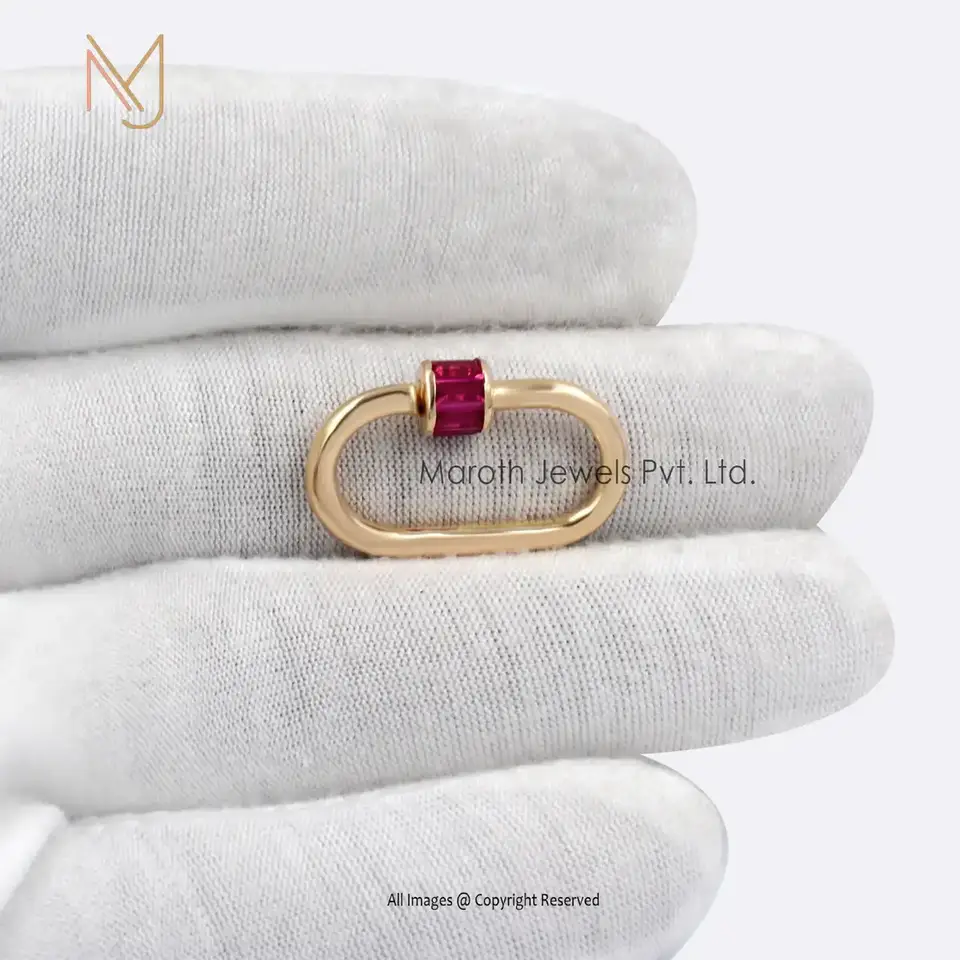 Wholesale 14K Yellow Gold Baguettes Pink Cubic Zircon Gemstone Carabiner Lock Jewelry