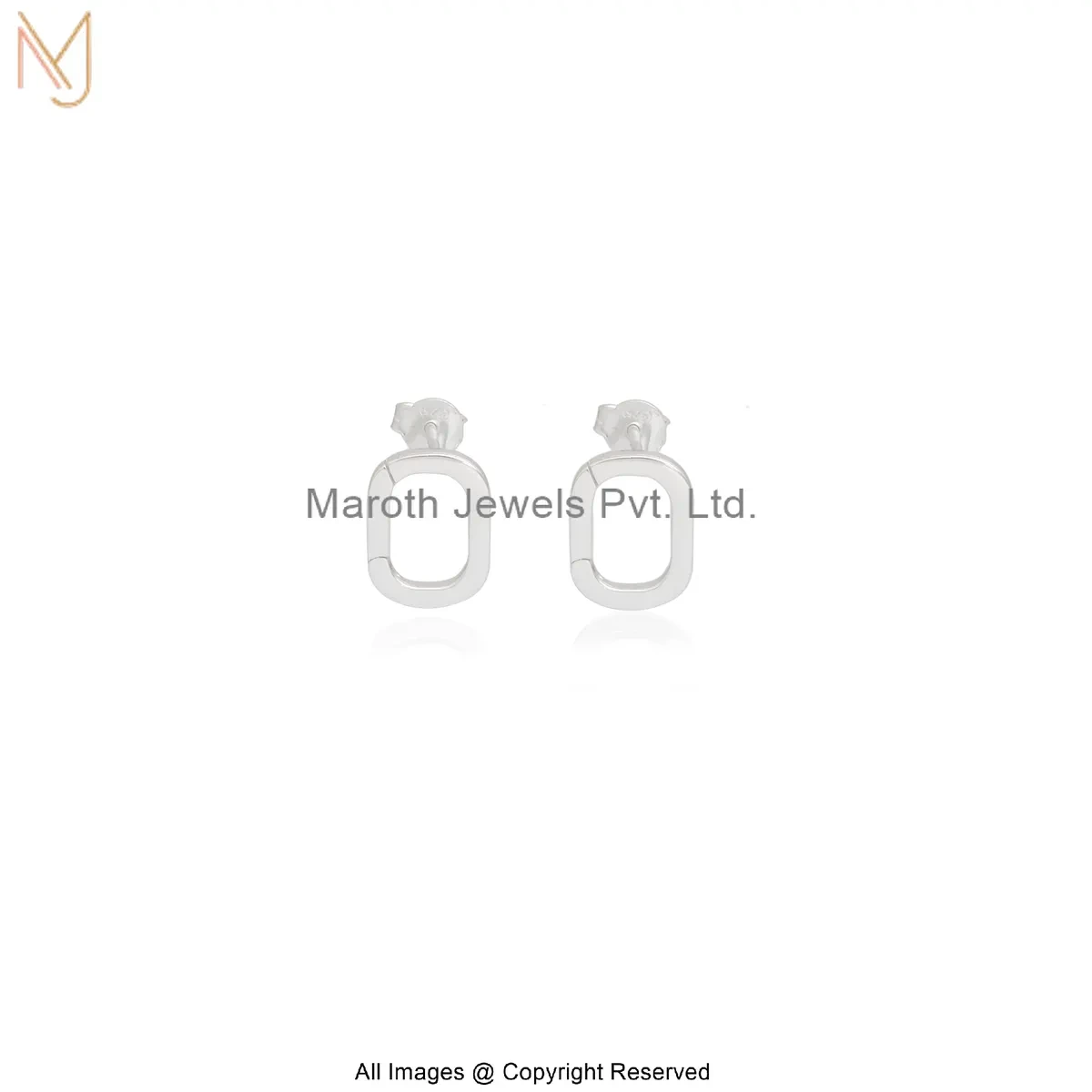 14K White Gold Minimal Open Oval Silver Stud Earrings Custom Jewelry