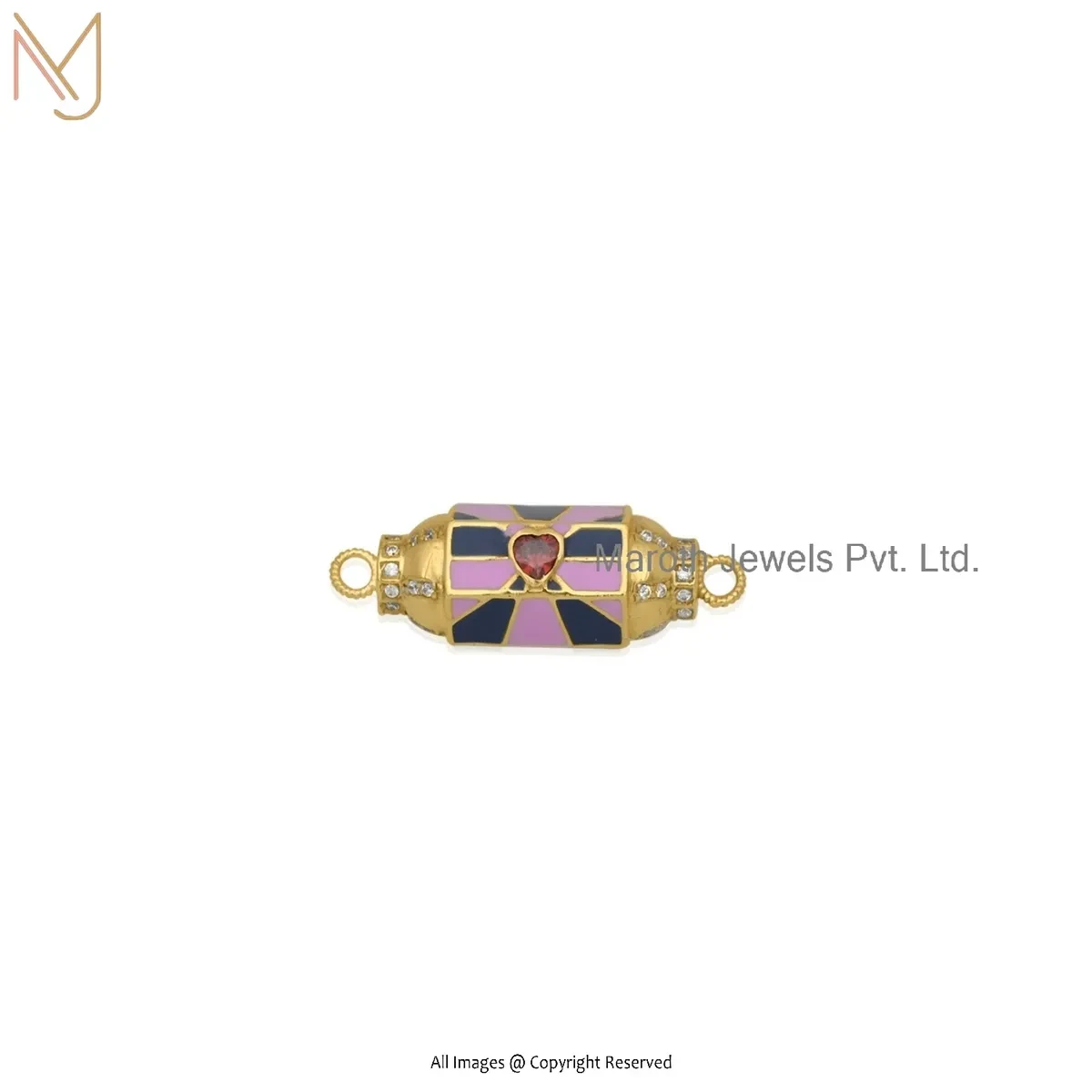 Private Lable 925 Silver Yellow Gold Plated Cubic Zircon & Enamel Gemstone Amulet Charm Pendant