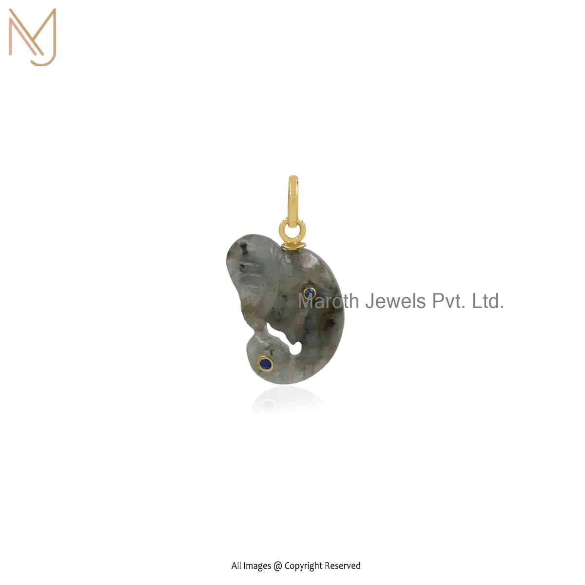 Wholesale 925 Silver Yellow Gold Plated Blue Cubic Zircon & Labradorite Gemstone Carved Charm Pendant