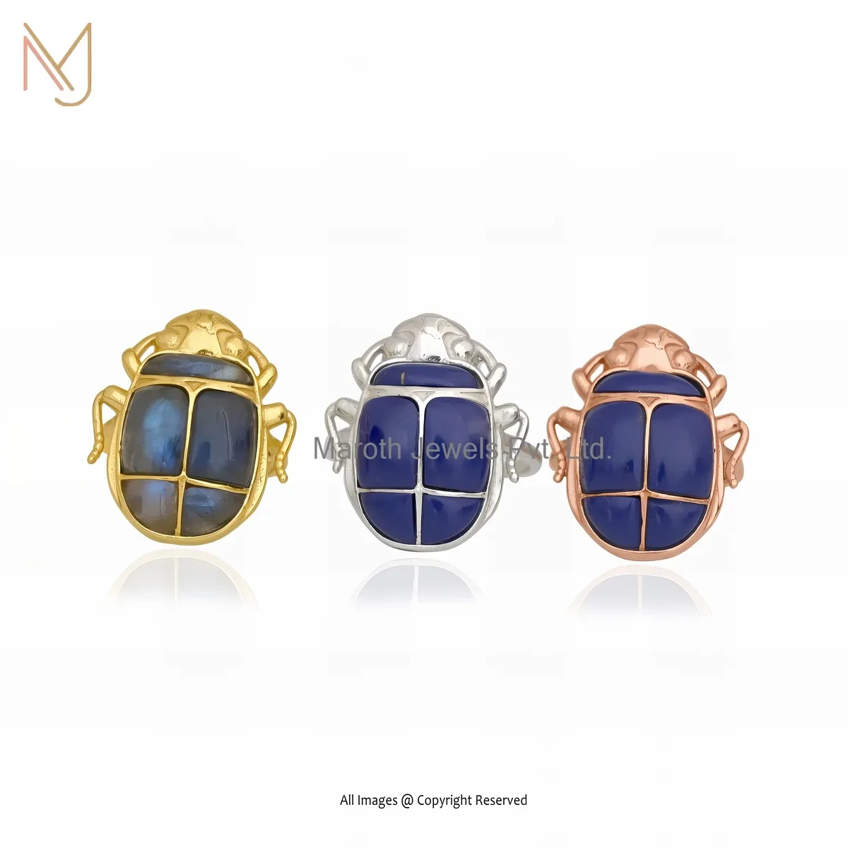 925 Silver Yellow Gold Plated Labradorite Scarab Charm Ring Manufacturer