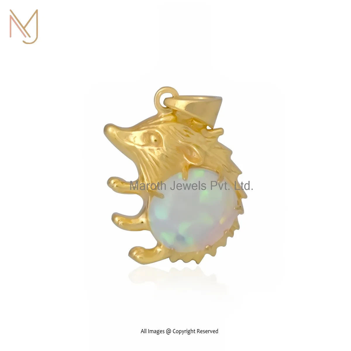 14K Yellow Gold Ethiopian Opal Hedgehog Pendant Manufacturer