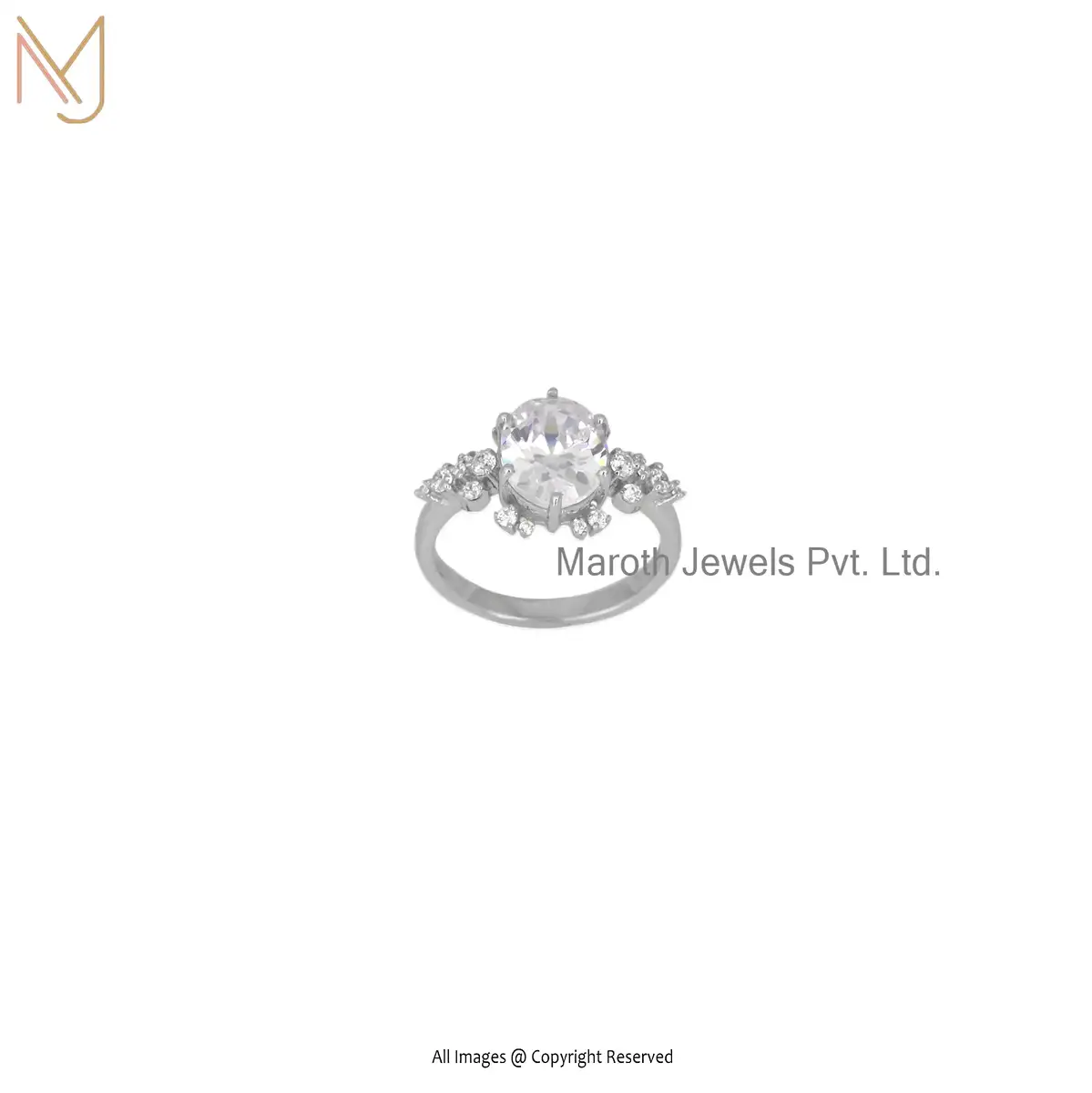 925 Silver White Gold Plated Cubic Zircon Ring Jewelry Manufacturer