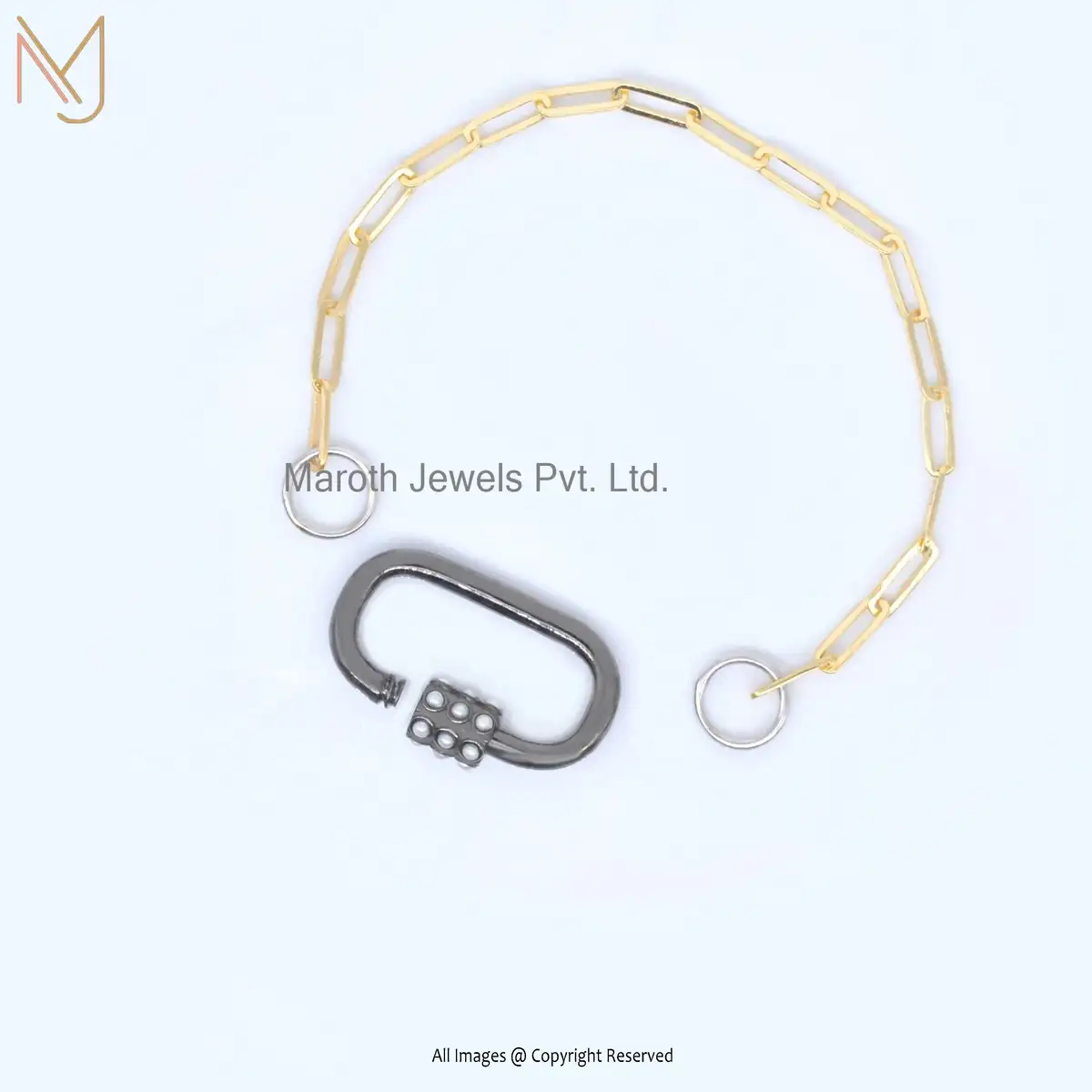 14K Yellow Gold Paper Clip Pearl Carabiner Lock Bracelet Manufacturer