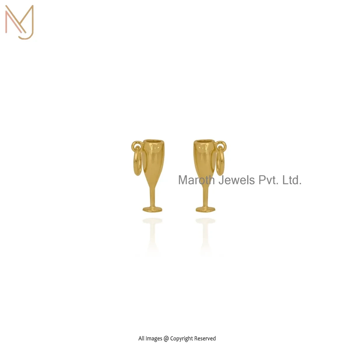 925 Silver Yellow Gold Plated Handmade Wine Glass Charm Pendant Custom Jewelry