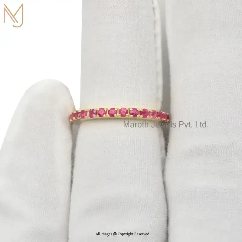 Wholesale 14K Solid Yellow Gold Pink Sapphire Gemstone Band Ring