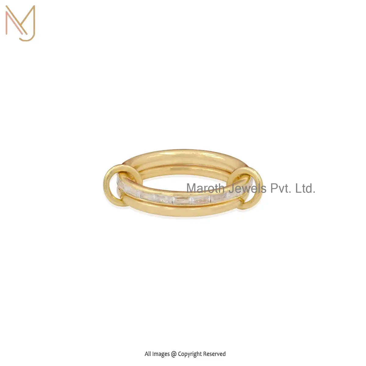 925 Silver White Gold Plated Baguette Link Connector Ring Jewelry Supplier