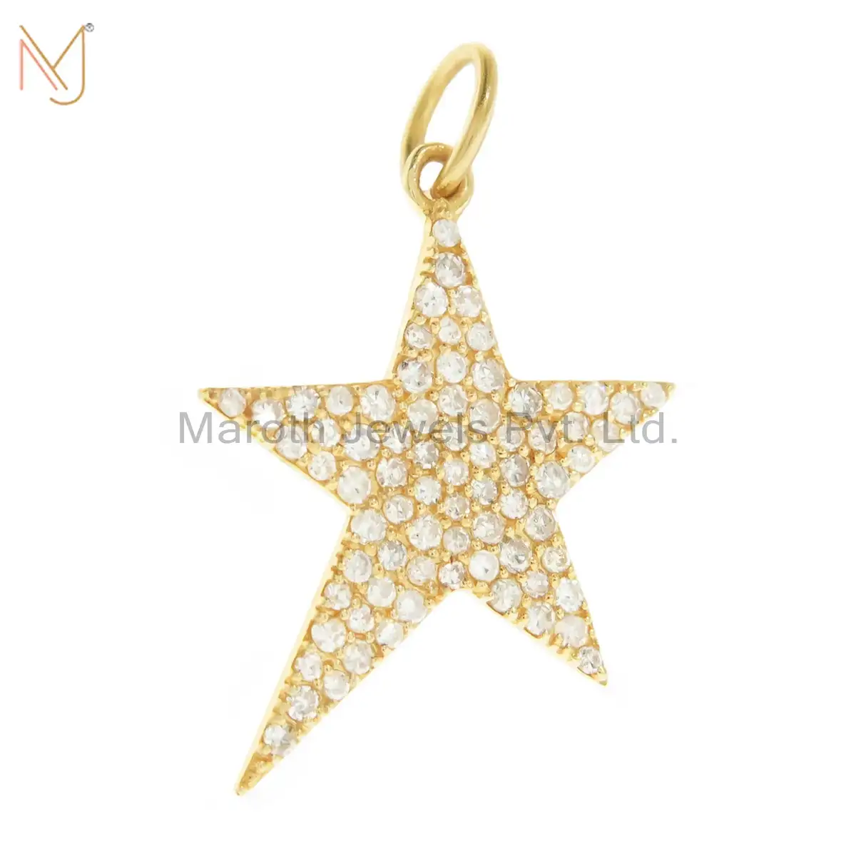 925 Silver Yellow Gold Vermeil Pave Diamond Star Charms Pendant Jewelry Manufacturer