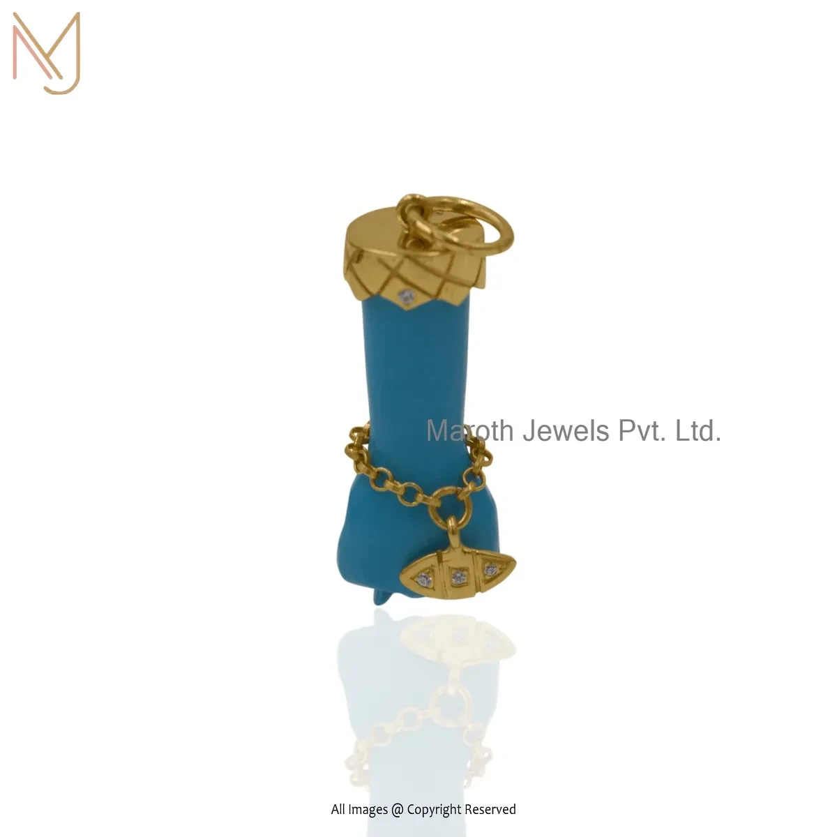 Wholesale 925 Silver Yellow Gold Plated Cubic Zircon & Turquoise Figa Pendant