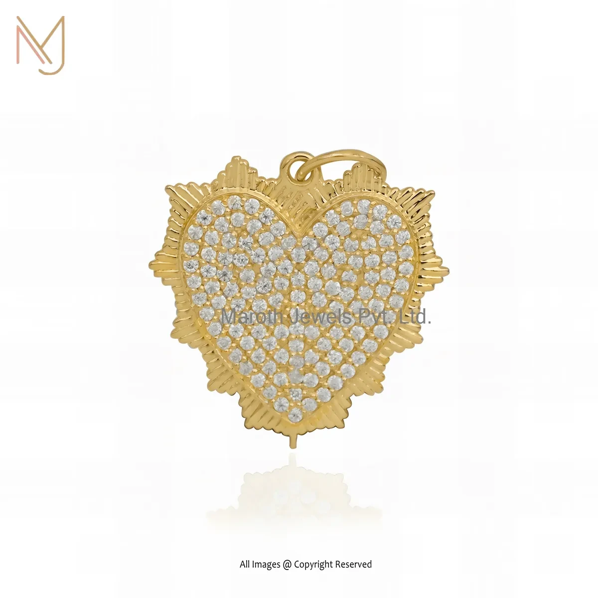 Wholesale 925 Silver Yellow Gold Plated Diamond & Moissanite Heart Pendant
