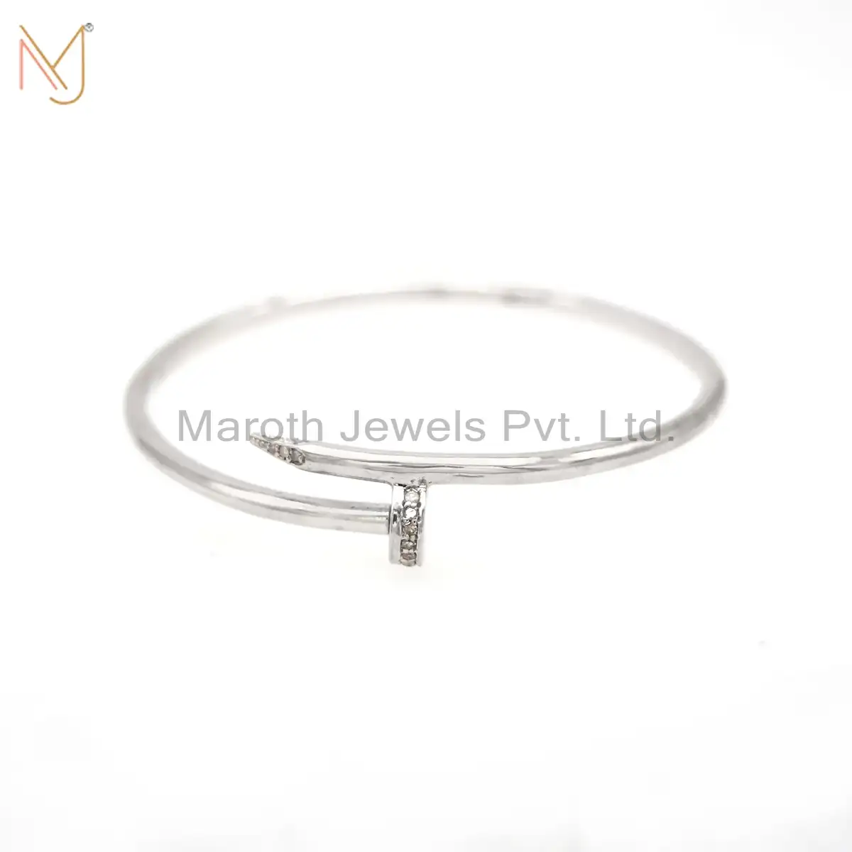 925 Silver Natural Silver Pave Diamond Screw Bangle Jewelry Manufacturer