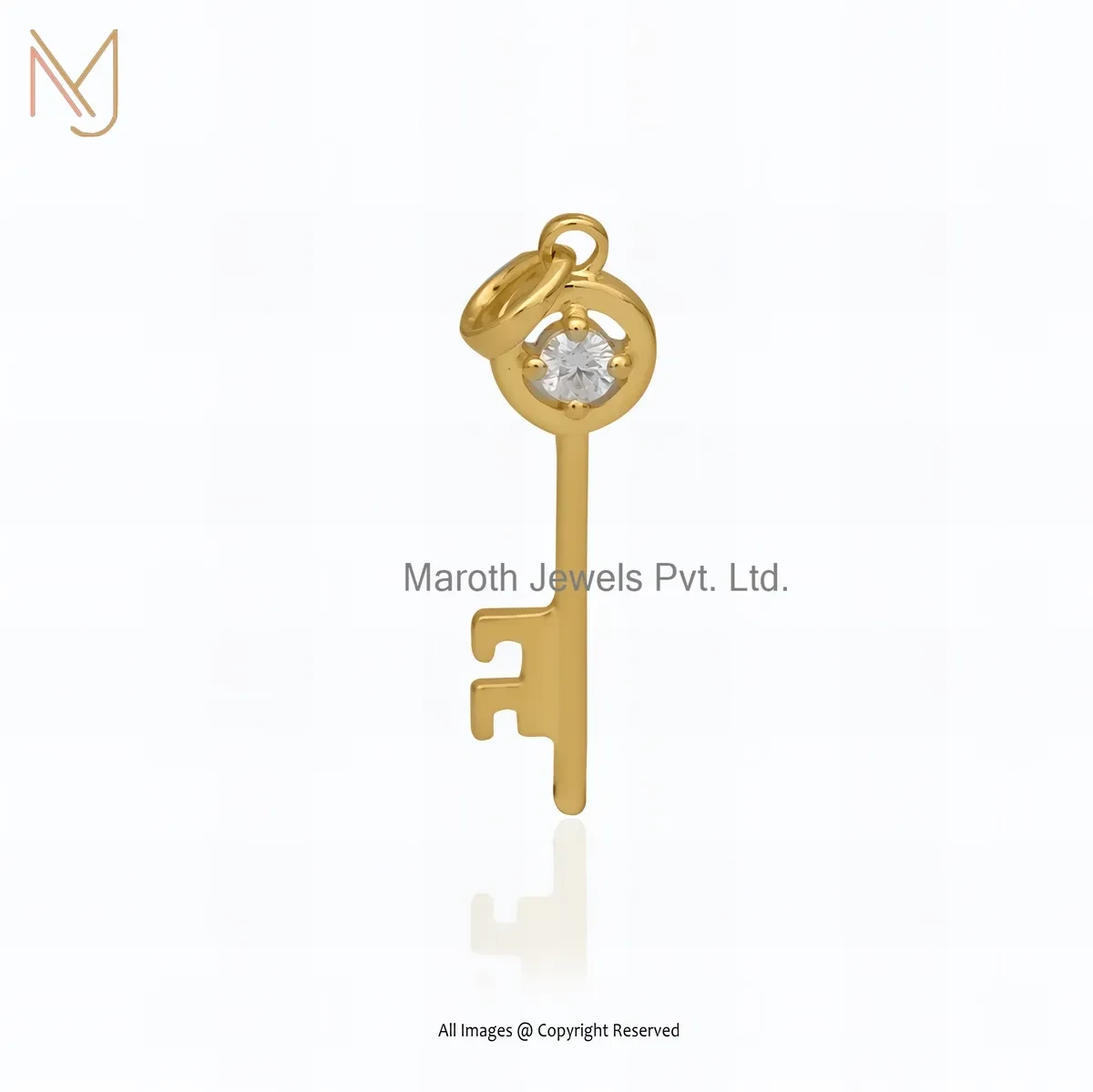 14K Yellow Gold Moissanite Key Pendant Custom Jewelry
