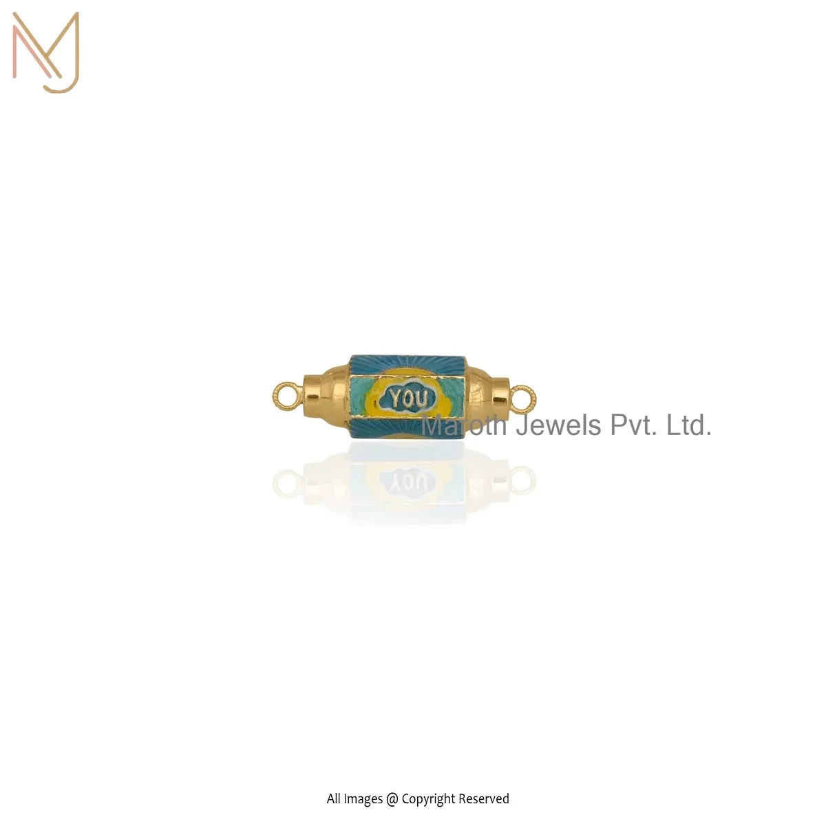Wholesale 925 Silver Yellow Gold Plated Blue & Yellow Enamel Gemstone Amulet Charm Pendant