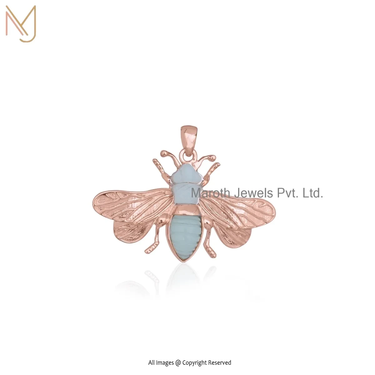 Wholesale 14K Rose Gold Opal Gemstone Bee Pendant Jewelry