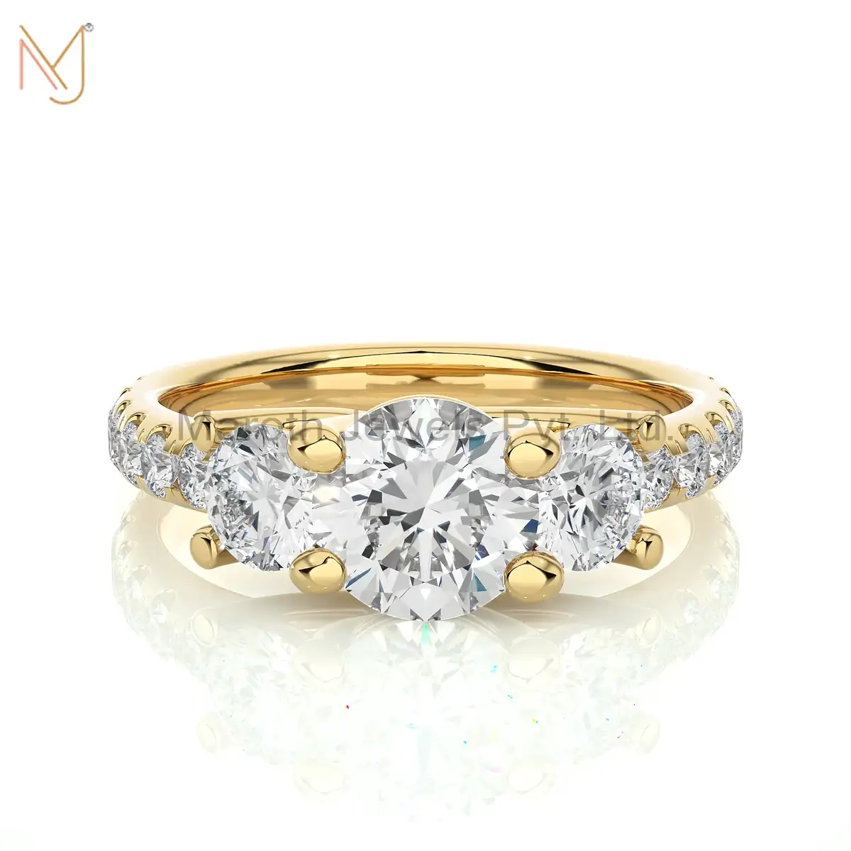 925 Sterling Silver Yellow Gold Moissanite Diamond Round Ring Jewelry Manufacturer