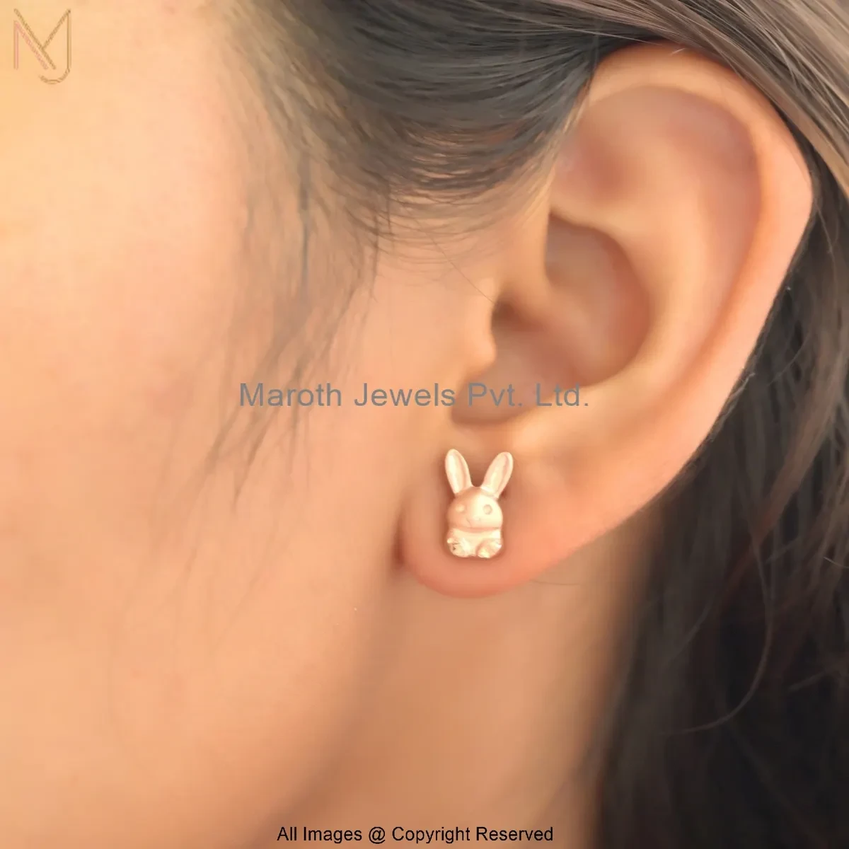 925 Silver Rose Gold Plated Cute Bunny Face Stud Earring Jewelry Supplier