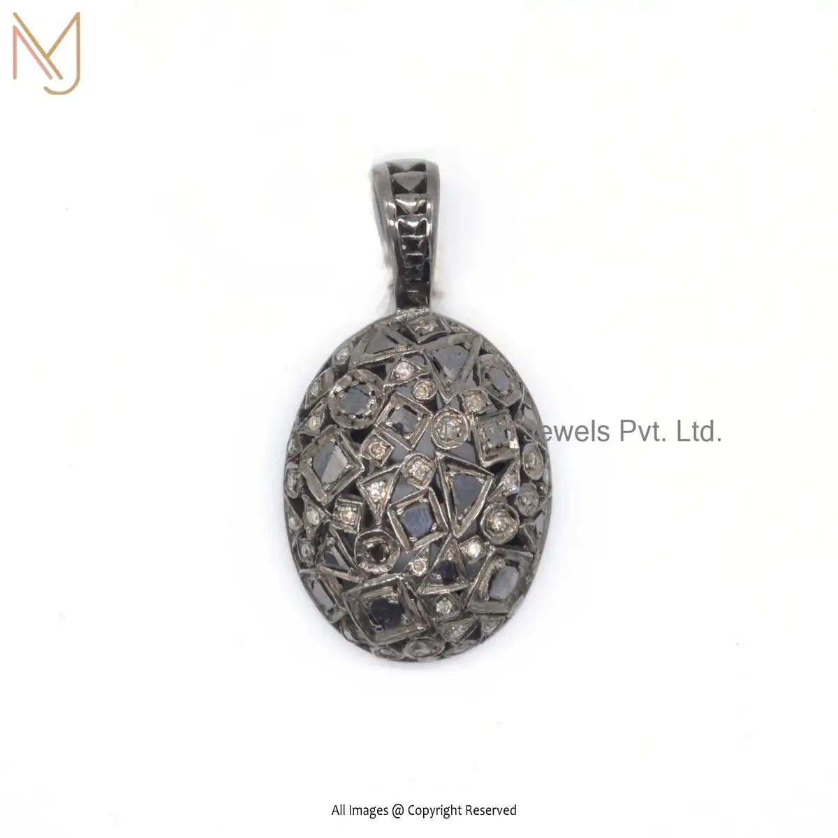 925 Silver Oxidized Plated Black Spinel Pave Diamond Pendant Jewelry Manufacturer