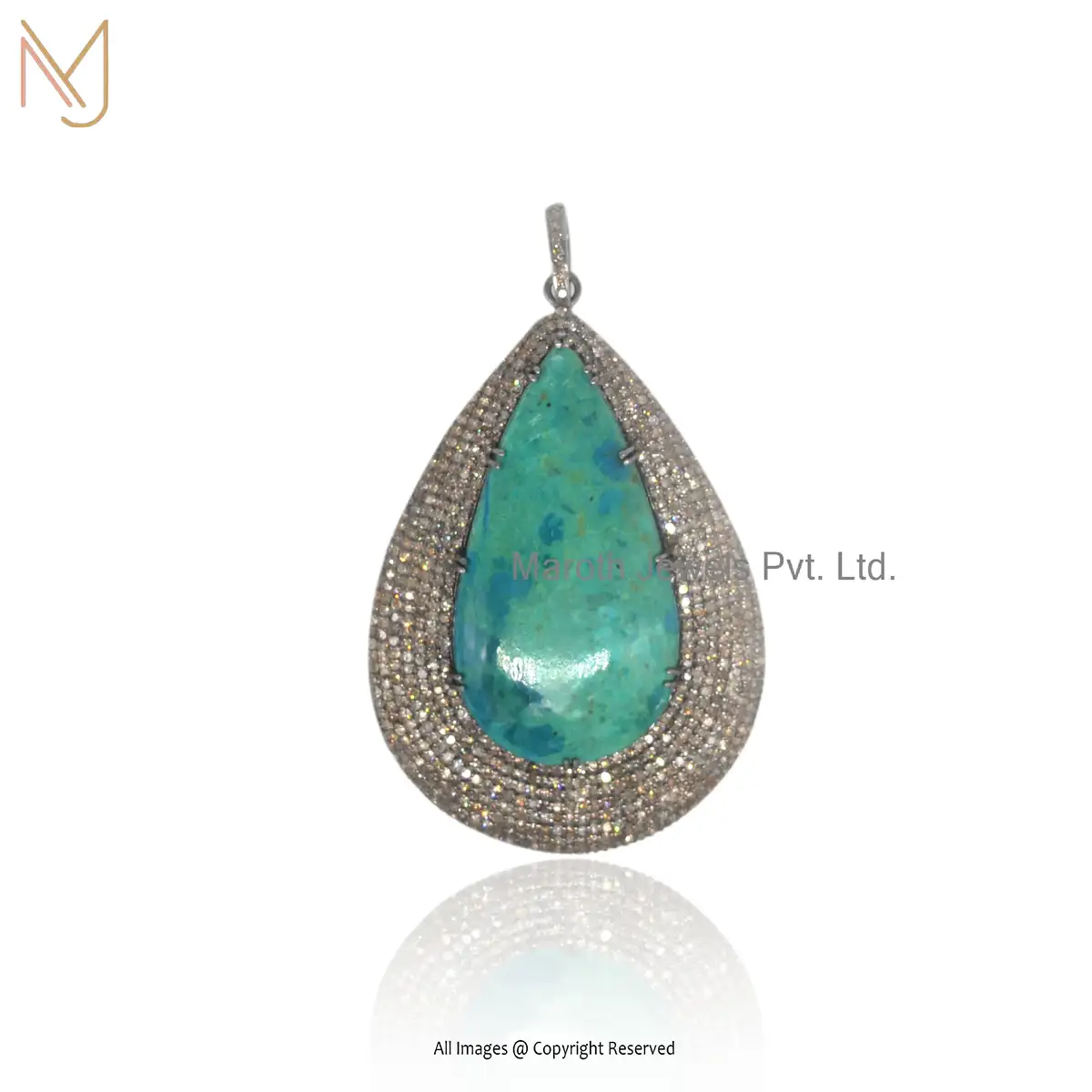 925 Silver Rhodium Pave Diamond And Turquoise Gemstone Designer Pendant Jewelry USA
