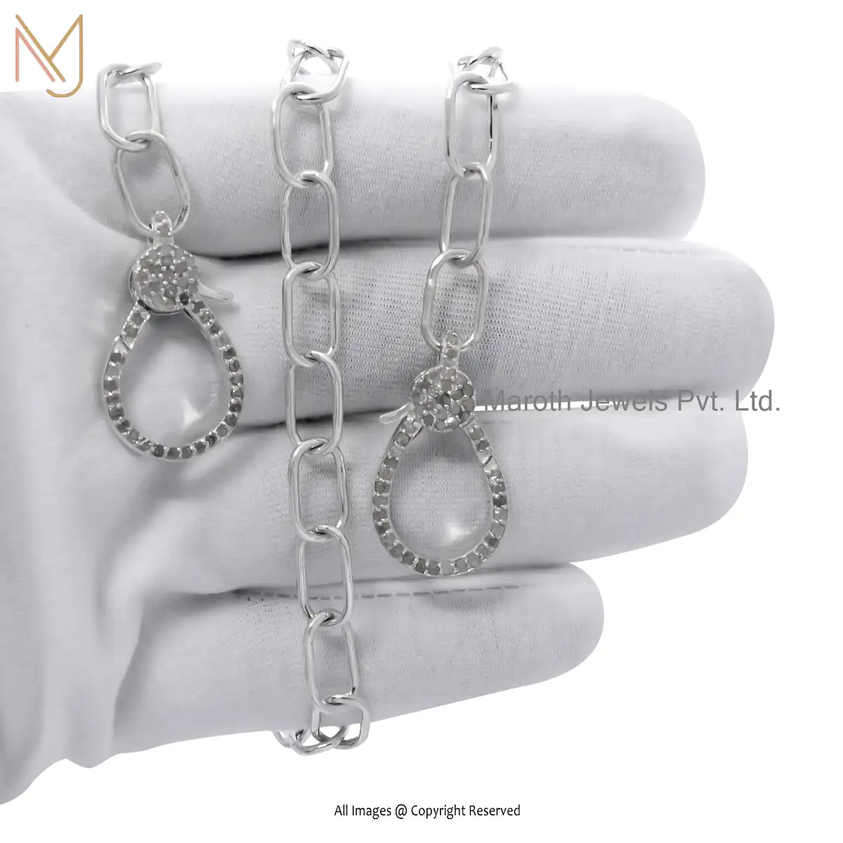 14k White Gold Diamond Lobster Lock Chain Necklace Jewelry Supplier