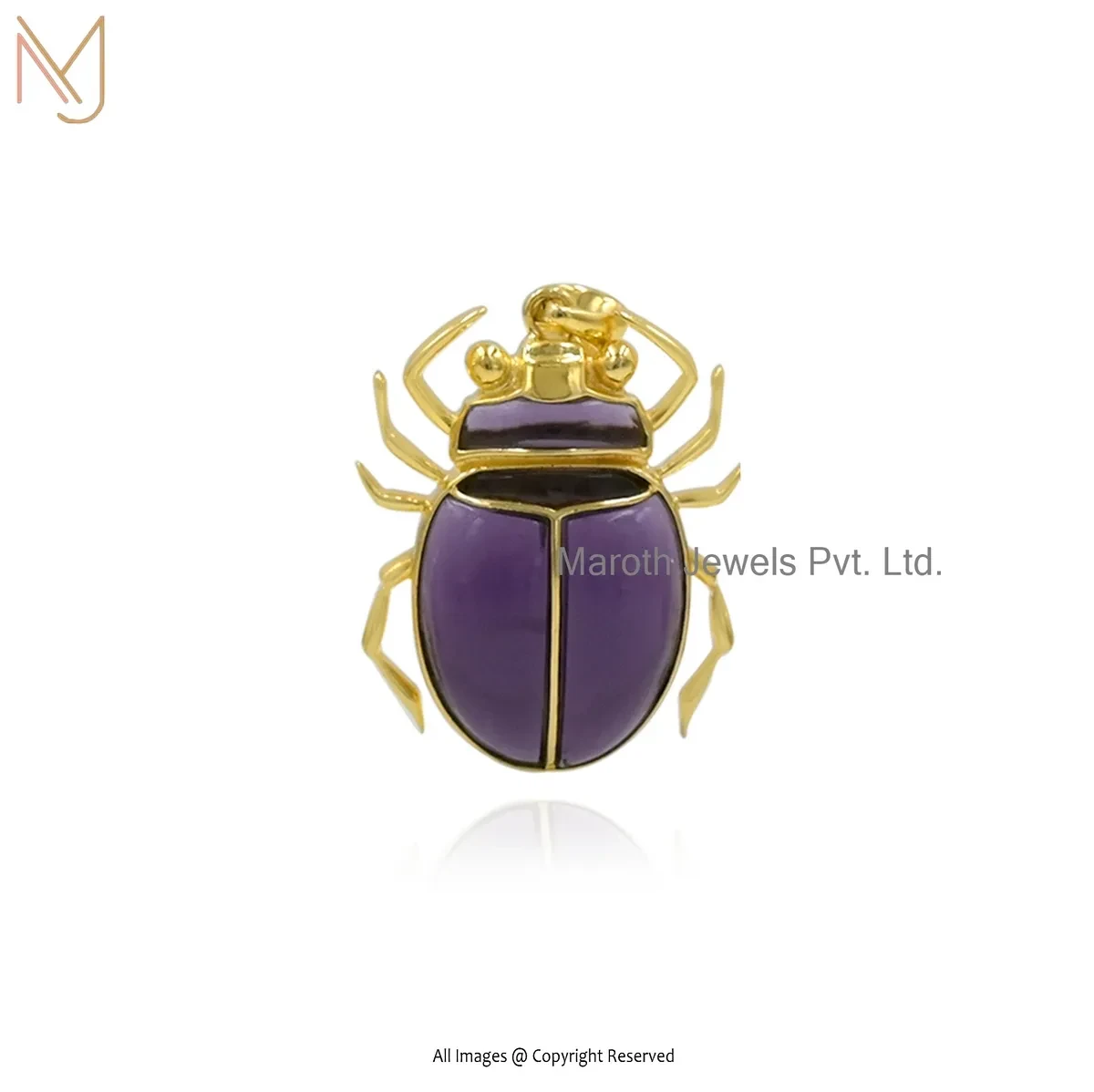 14K Yellow Gold Amethyst Carved Scarab Pendant Manufacturer
