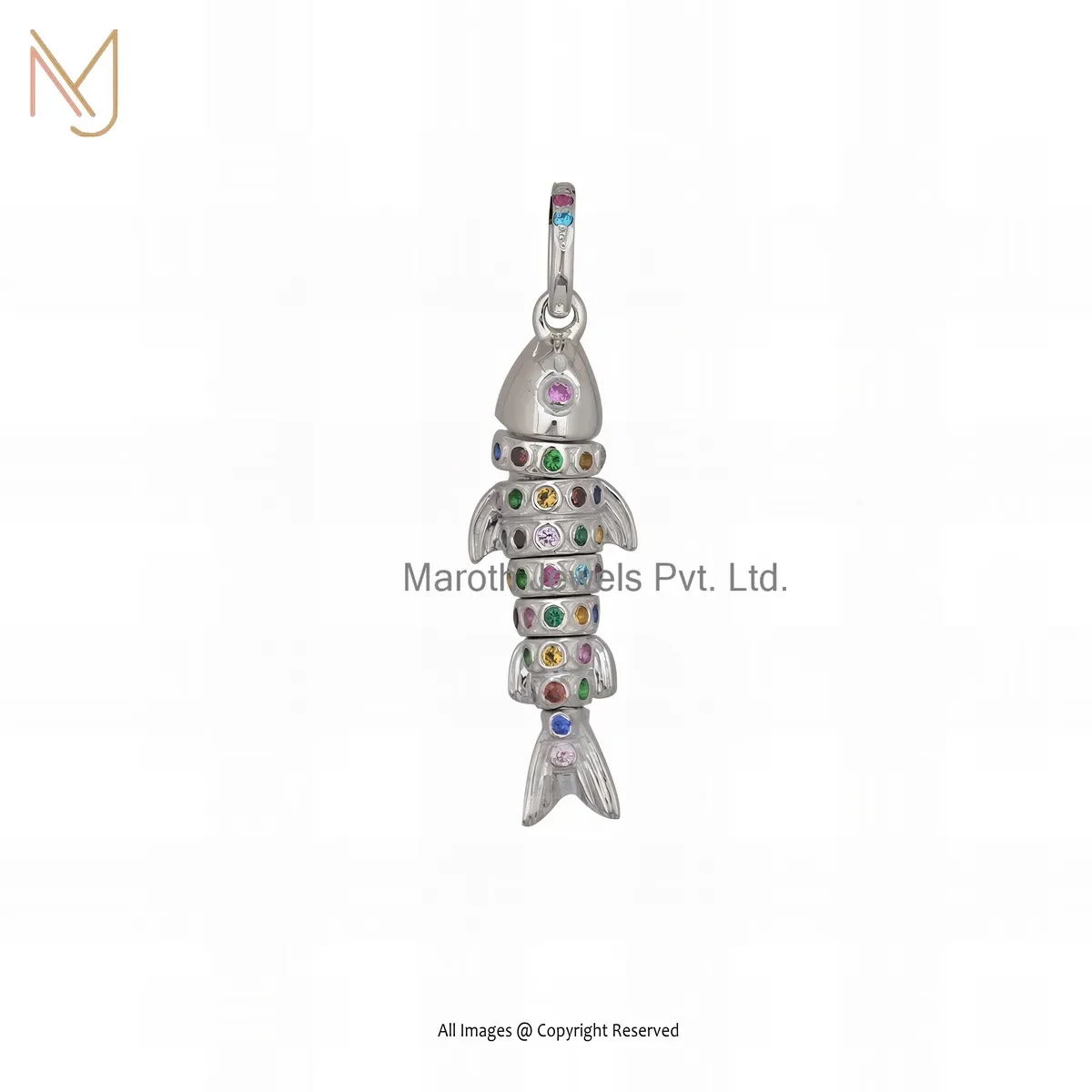 925 Silver Natural Silver Plated Multi Gemstone Moveable Fish Pendant Manufacturer