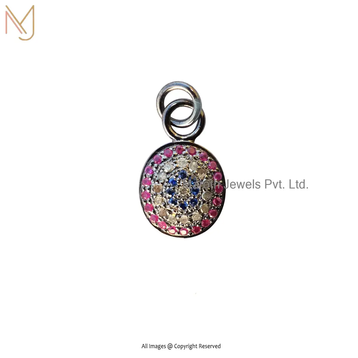 925 Sterling Silver Rhodium Plated Diamond & Pink Sapphire And Blue Sapphire Designer Pendant Custom Jewelry