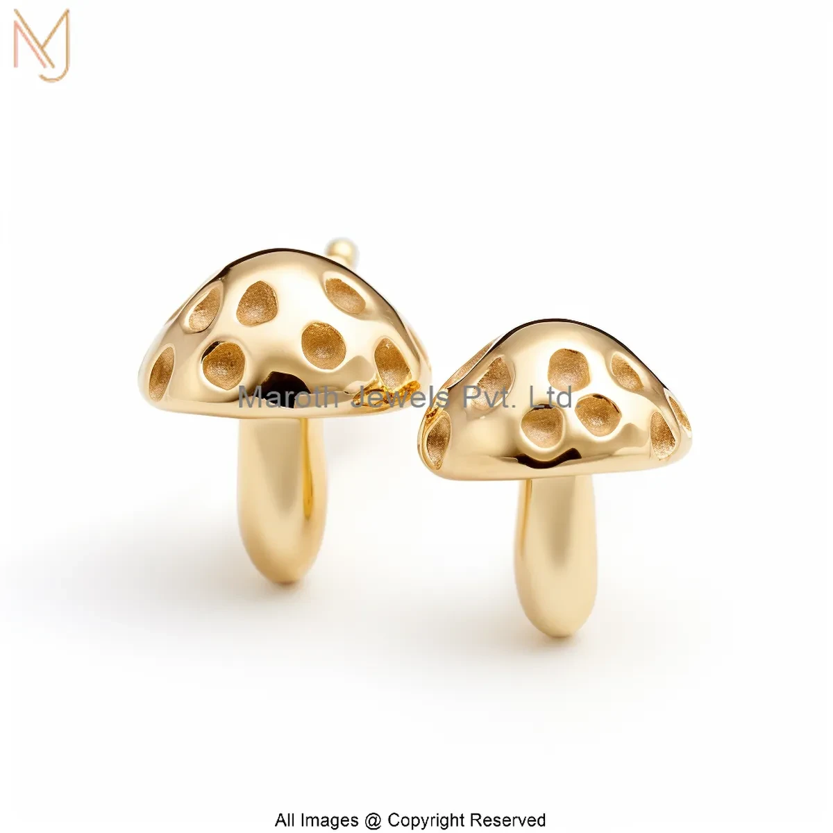 14K Yellow Gold Mushroom Stud Earring Custom Jewelry