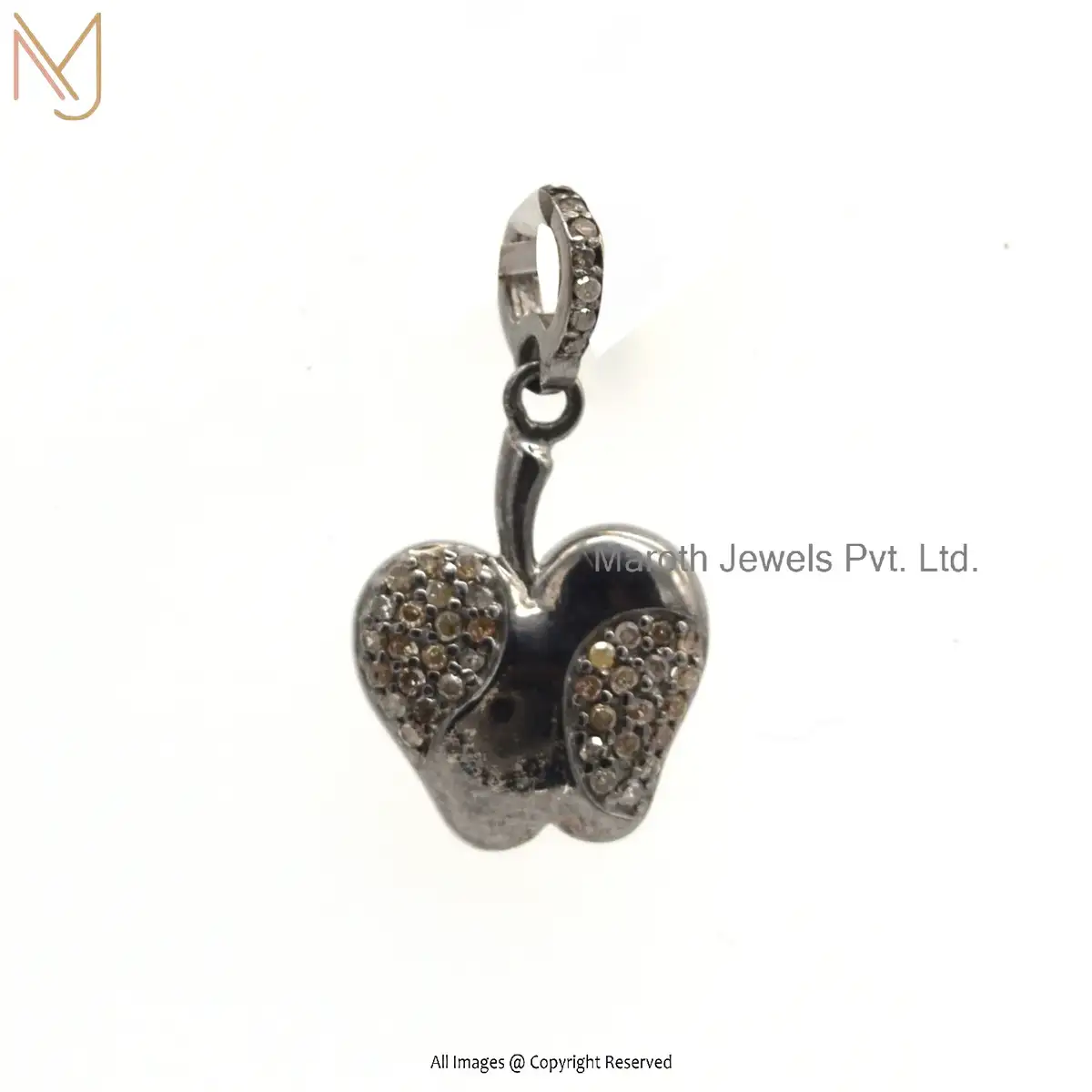 925 Silver Black Rhodium Plated Diamond Apple Shape Pendant Jewelry USA
