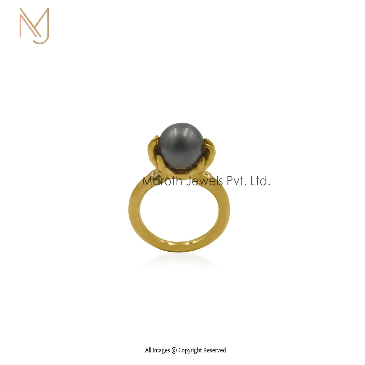 Wholesale 925 Silver Yellow Gold Diamond Pearl Ball Ring Jewelry
