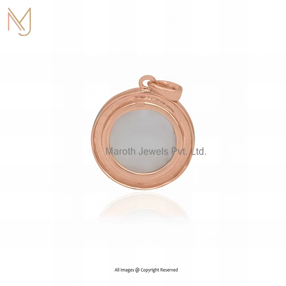 14K Rose Gold Rainbow Moonstone Round Pendant Jewelry Supplier