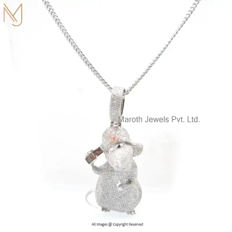 925 Silver Natural Silver Plated Diamond Gemstone Mouse Charm Pendant Jewelry Supplier