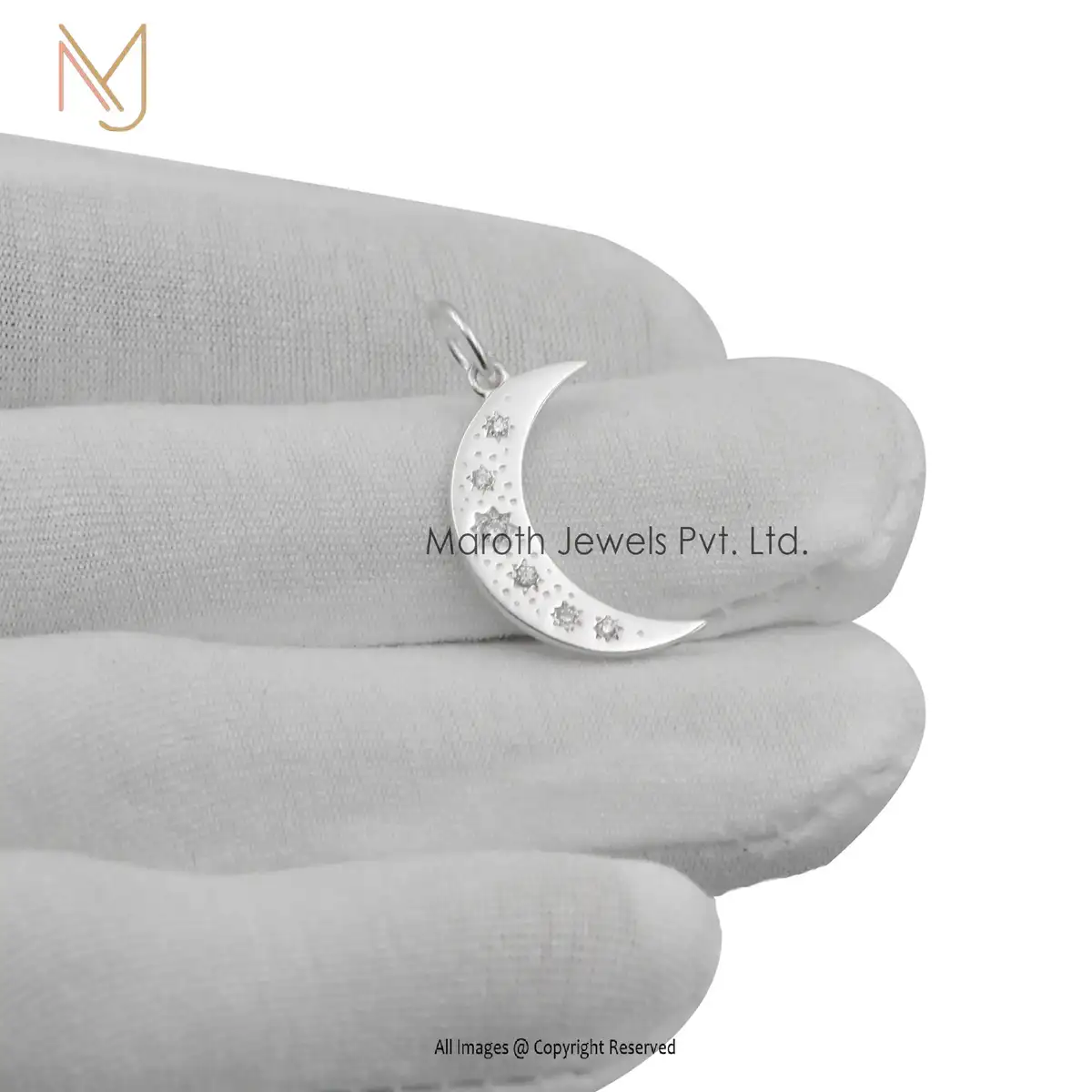 925 Silver Yellow Gold & Turquoise Half Moon Pendant Custom Jewelry