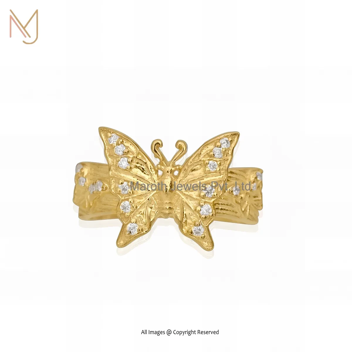 925 Silver Yellow Gold Plated Moissanite Butterfly Ring Custom Jewelry