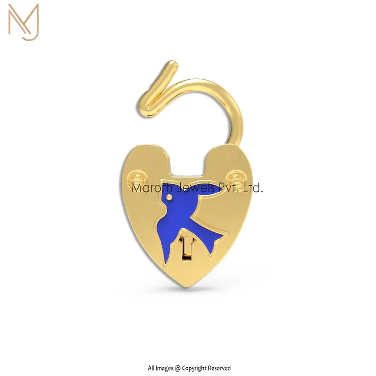 Private Lable  925 Silver Yellow Gold Plated Blue Enamel Pedlock Handmade Jewelry