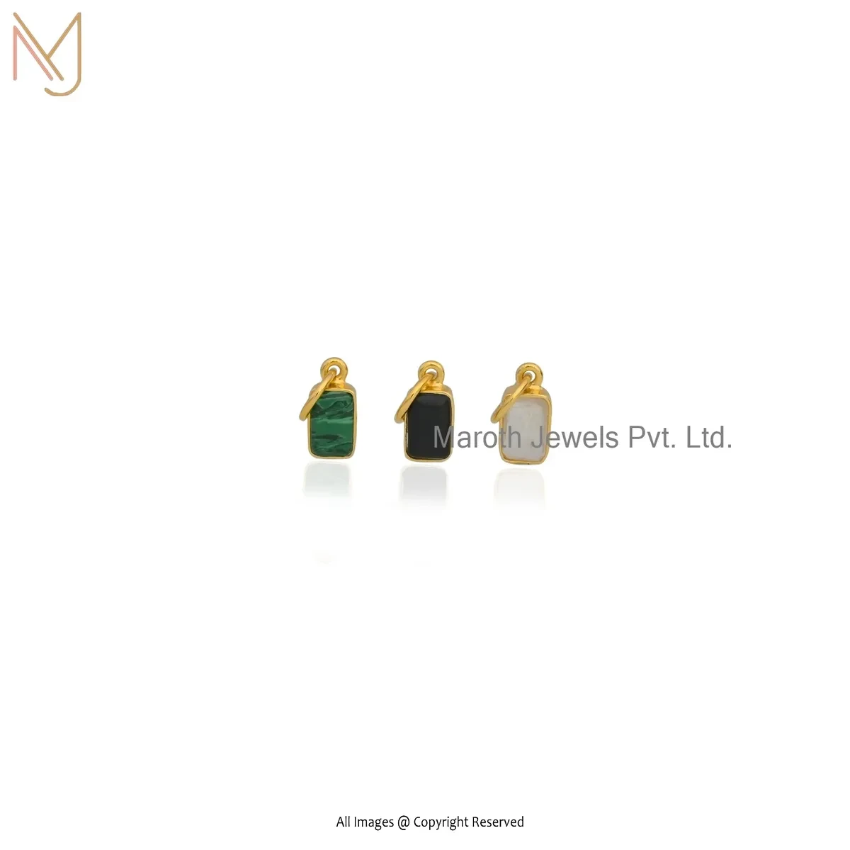 14K Yellow Gold Blue Chalcedony Emerald Cut Charm Pendant Manufacturer