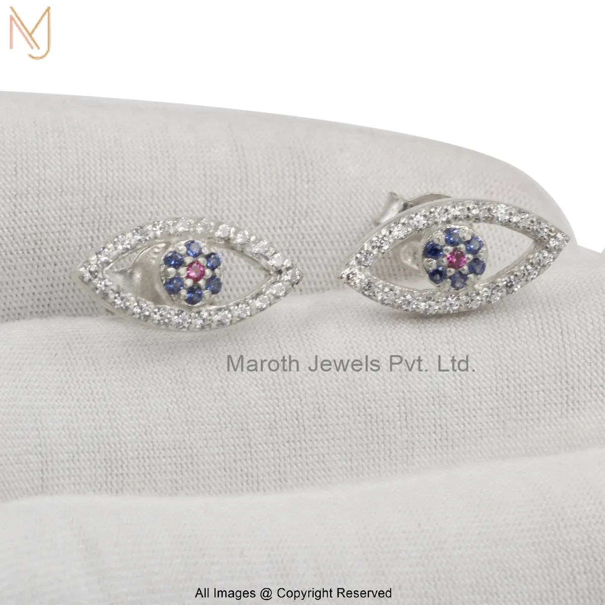 925 Silver Natural Silver Plated Diamond Cubic Zircon Gemstone Evil Eye Stud Earring Custom Jewelry