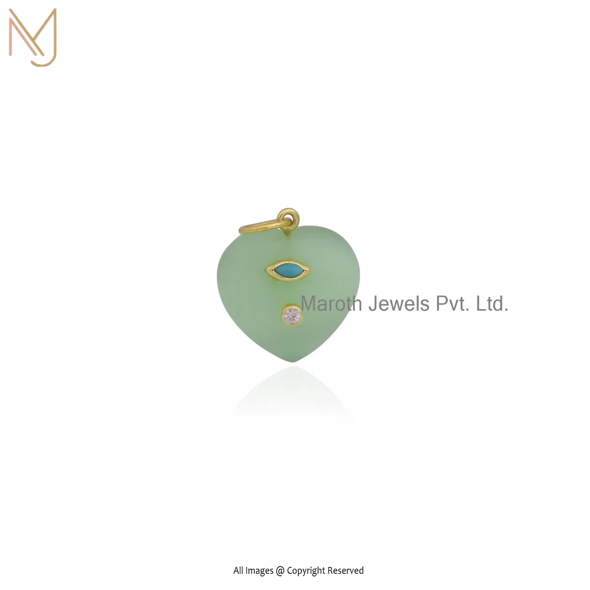 Wholesale 14K Yellow Gold Pink Cubic Zircon & Turquoise Gemstone Heart Pendant