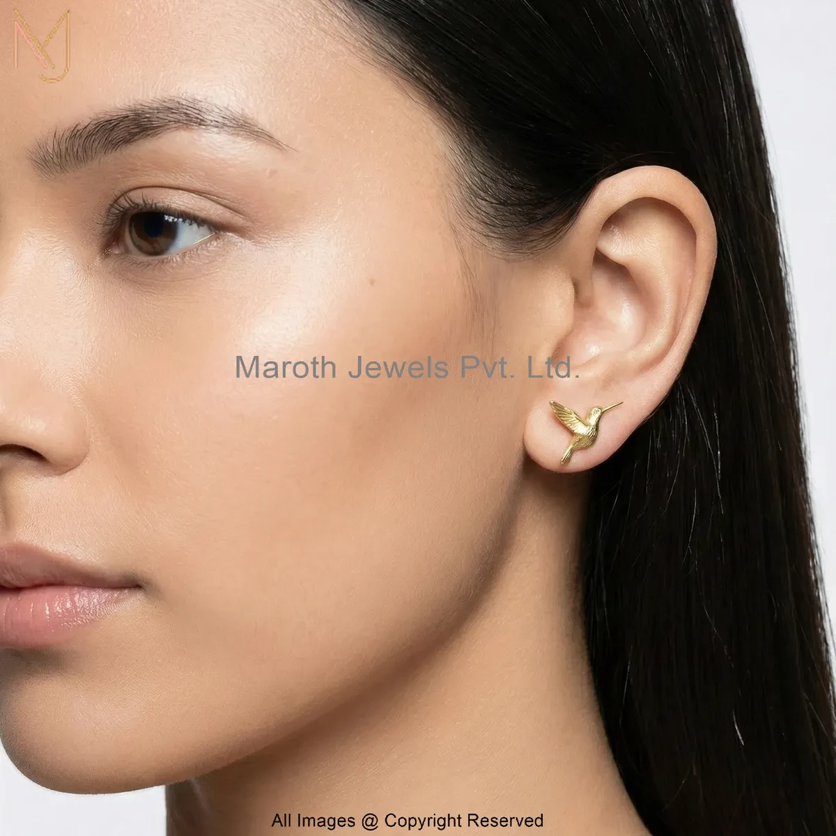 14K Rose Gold Bird Stud Earring Custom Jewelry