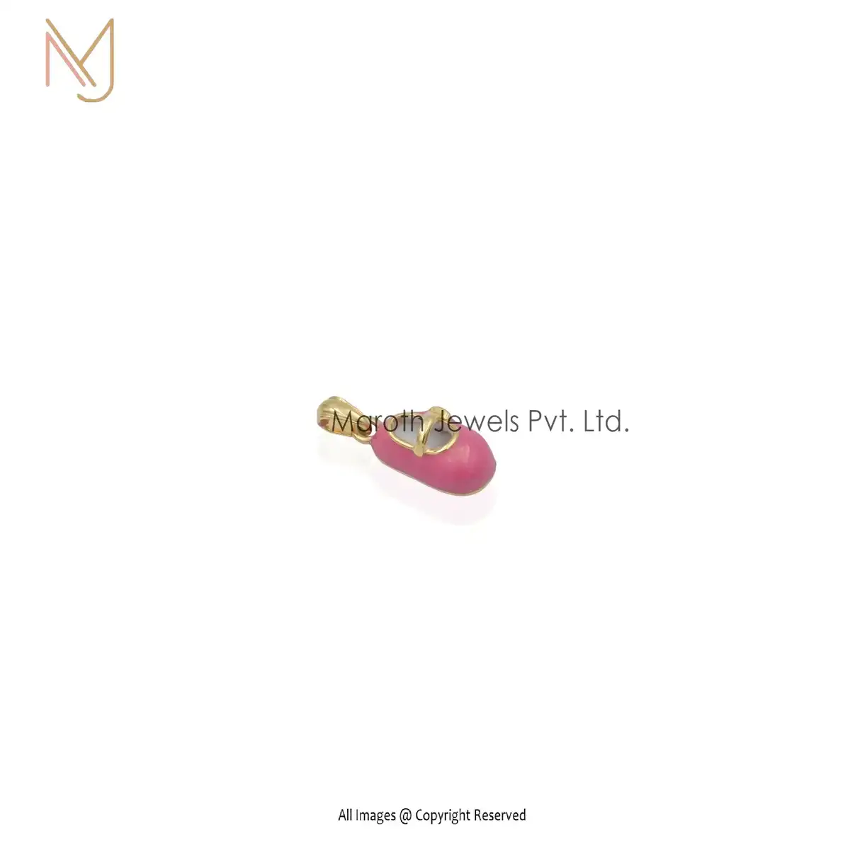 Wholesale 14K Yellow Gold Baby Shoe Pink Enamel Charm Pendant Jewelry