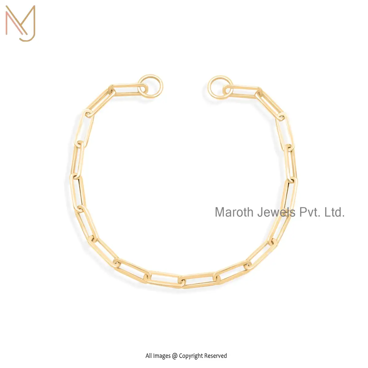 14K Yellow Gold Paperclip Chain Bracelet Jewelry Manufacturer