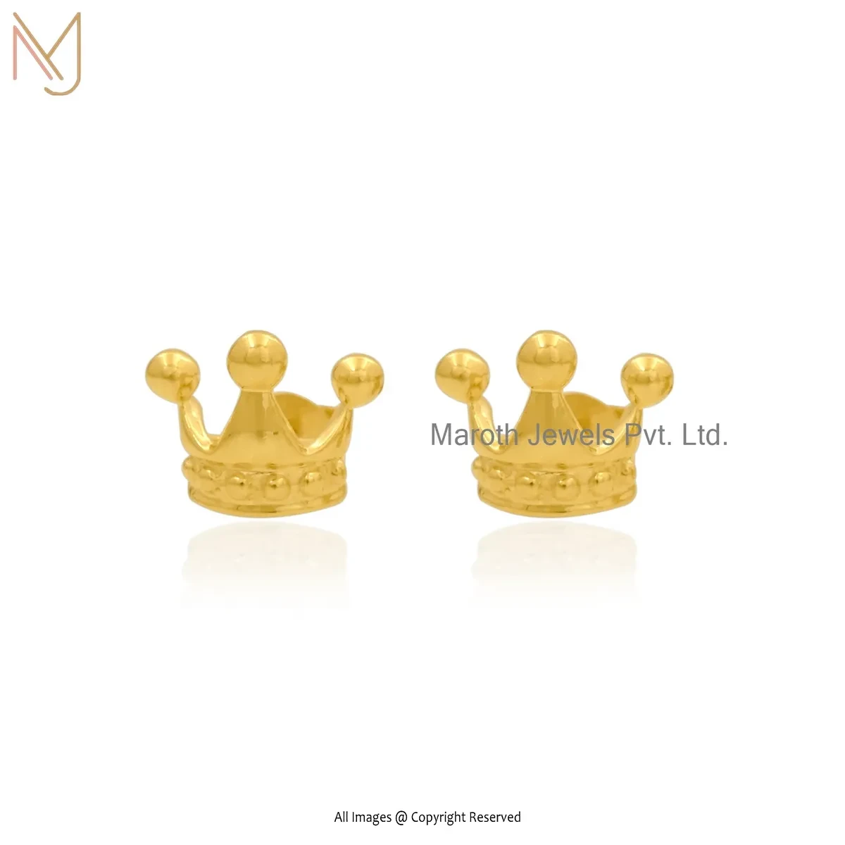 14K Yellow Gold Crown Stud Earring Jewelry Supplier