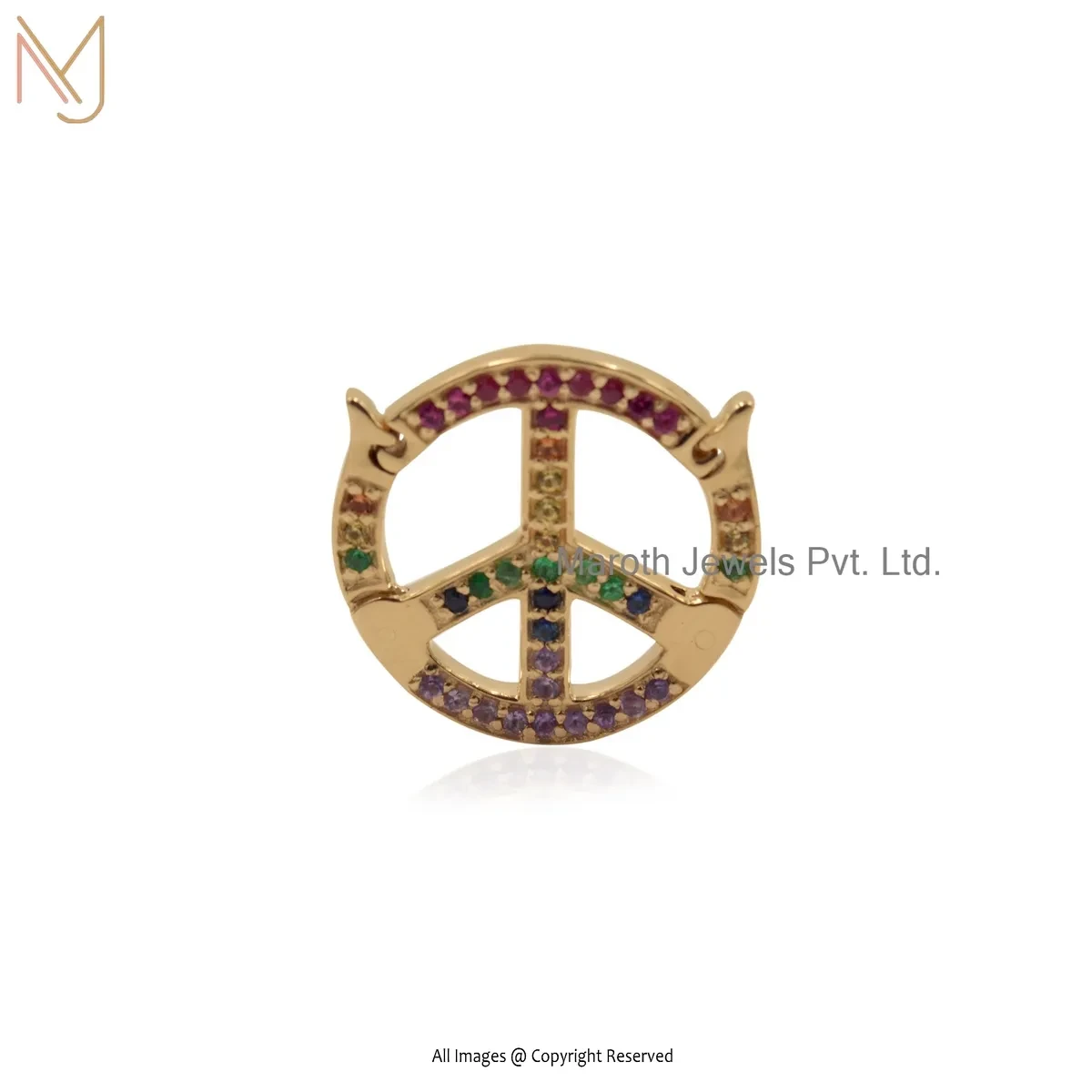 14K Yellow Gold Multi Gemstone Connector Diamond link Charm Holder USA