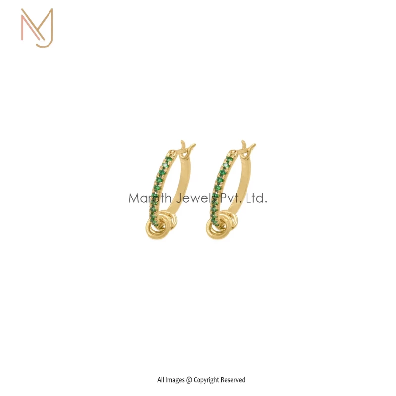 14K Yellow Gold Green CZ Stacking Hoop Huggies Earrings Manufacturer