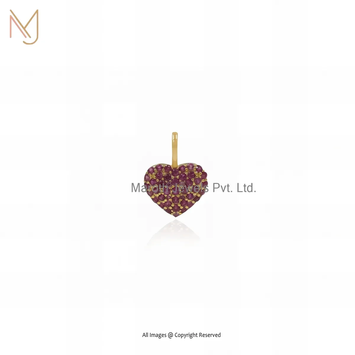 14K Yellow Gold Ruby Cubic Zircon Heart Pendant Manufacturer