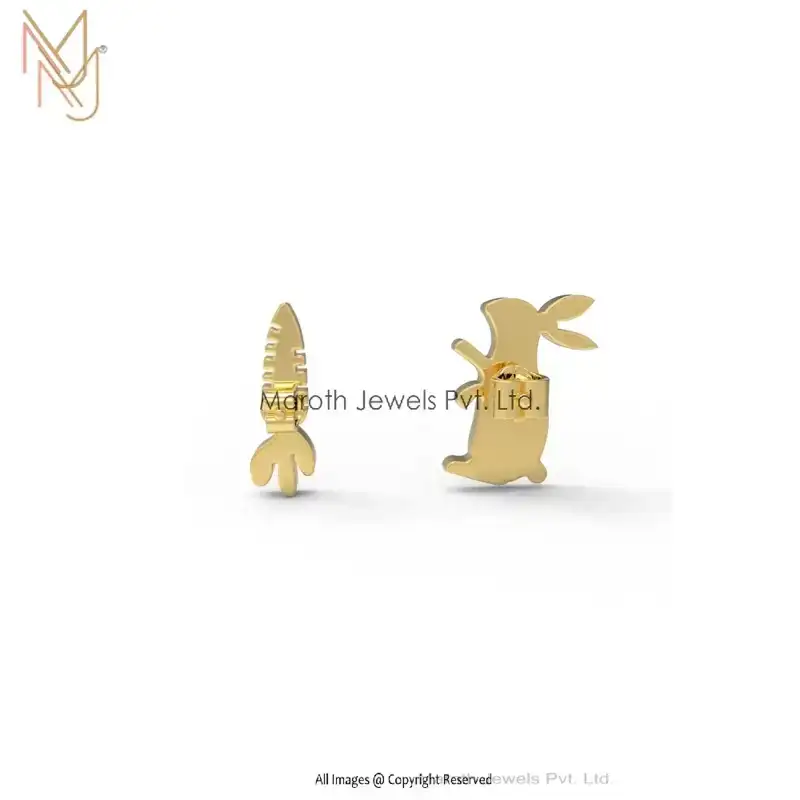 925 Silver Yellow Gold Plated Rabbit & Carrot Earrings Manufacturer